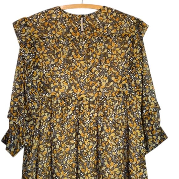 Ba&sh Sandra Autumn Leaf Print Brown Ruffle Georgette Mini Dress - Picture 6 of 13